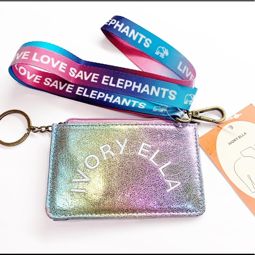 Ella Ivory card holder ID holder lanyard key chain ombré holographic silver